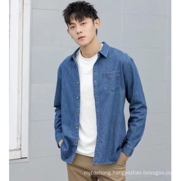 New Long-Sleeved Fashion Timeless Denim Slim-Fit Men′s Shirt